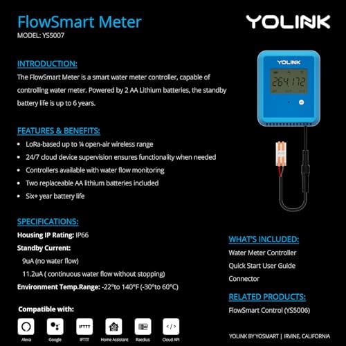 YoLink FlowSmart NSF Water Meter, Smart Water Usage Monitor and Water Leak Detection: 1.5 Inch Advanced Smart Home Water Meter, Hub Included - Image 7