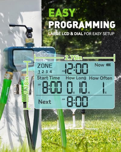 RAINPOINT Sprinkler Timer, 4 Outlets Hose Timer with Brass Inlet with Rain Delay/Manual/Automatic Controller System, Programmable Digital for Lawn Yard (Baby Blue, 4 outlets) - Image 5