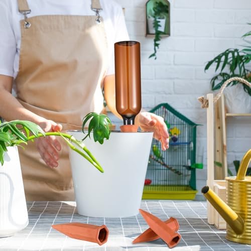 Baderke 8 Pcs 4 Set Plant Watering Devices, Terracotta Watering Spikes with 25 oz Plastic Wine Bottles, Slow Release Vacation Insert Automatic Plant Waterer Device for Indoor Outdoor - Image 5
