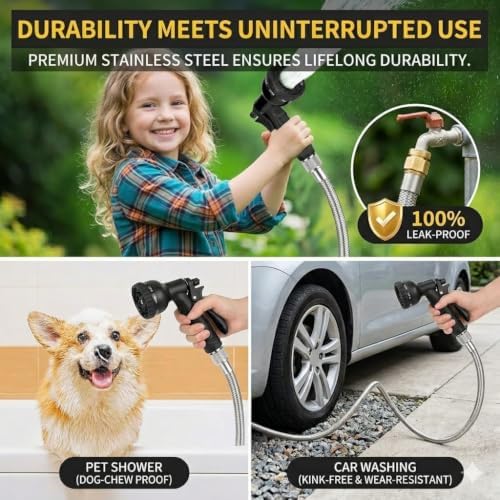 75FT Garden Hose, Stainless Steel Water Hose Solid Fittings,No-Kink, Metal Garden Hoses,Anti-Rust Heavy Duty Water Hoses for Yard,Car Wash Outdoor Lawn Watering Plants - Image 6