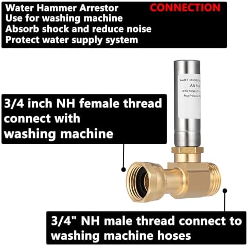 (2 Pack) Lidertik Water Hammer Arrestor for Washing Machine and 3/4 Inch Garden Hose, Stainless Steel Chamber and 2 More Washers, Absorb Shock and Reduce Noise LI-XYJSC-BXG-S(2 PCS) - Image 2