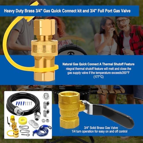 2PACK 1675KIT48 Safety System Kit, 48" Commercial Gas Hose Connector Kit with 3/4" Quick Disconnect, Flexible Gas Line Hose, Gas Valve & Restraining Cable for Moveable Commercial Kitchen Equipment. - Image 6