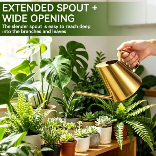 Watering Can, Stainless Steel Watering Can Plant Watering Can Indoor Watering Can Long Spout Indoor Watering Cans for House Plants(900ML) - Image 5