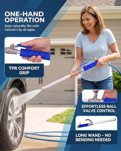 High Pressure Power Hydro Jet, 2-in-1 Garden Hose Nozzle with 2 Spray Modes & Quick Connectors, for Car Patio Pet Garden Cleaning (Blue) - Image 5