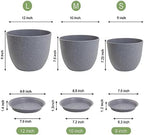 UOUZ 12/10/9 Large Modern Plant Pots, Plastic Planters with Drainage Holes and Saucers for Indoor Outdoor Plants Flowers, Grey Speckles - Image 2