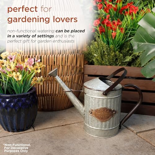 Alpine Corporation 12" Tall Vintage Style Decorative Metal Watering Can with Rustic Finish - Image 5