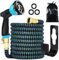75 ft Expandable Garden Hose - Kink Free Flexible Water Hose with Thumb-Controlled 10-Function Nozzle, 3/4 Solid Connectors, Durable 3750D Fabric, 4-Layer Latex Core by Qxiaofei