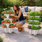 Vertical Garden Planter 4 Tier Stackable System 16 Plants, Space Saving Herb, Strawberry & Food Crop Planter with Center Support Hole for Indoor Outdoor Gardening (4, Stone, Large) - Image 2