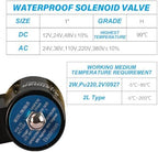 Waterproof Brass Electric Solenoid Valve 1" 12V DC Normally Closed - Compatible with Water, Air, Diesel, Gas - Replaceable VITON Seal - Compact Direct Acting - Image 3