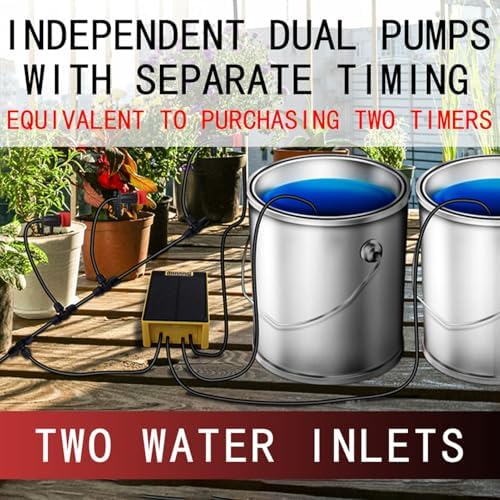 Solar Powered Dual Pump Drip Irrigation Kit,Child Lock 2 Group Automatic Watering System with Rain Sensing Digital Display Screen for Garden Patio Balcony Vacation (for 30 Pot Plants) - Image 7