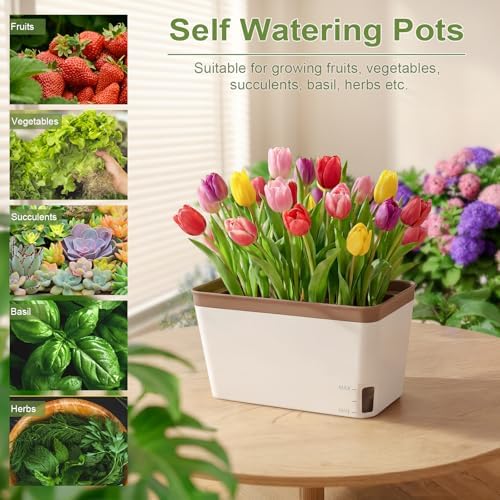OurWarm Self Watering Pots for Indoor Plants, 6 Pack 10.5 Inch Plastic Window Herb Planter Box with Water Level Indicator, Modern Decorative Windowsill Planters for Herbs, Flowers, Seedlings - Image 5
