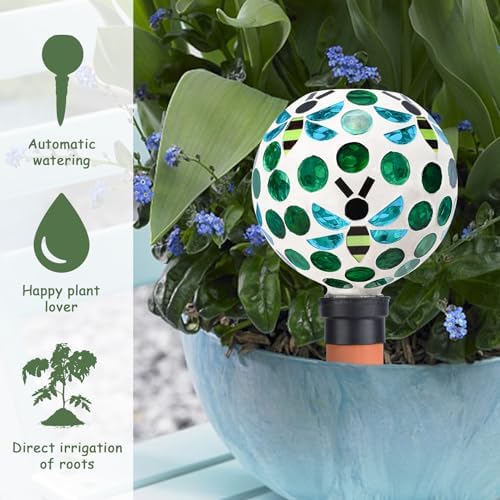 Mosaic Watering Globes 2 Pack Terracotta Self Watering Spike Green - Image 4