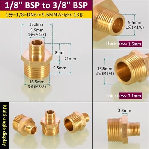 Hose Connector 6pcs Brass Pipe Hex Nipple Fitting 1/8" 1/4" 3/8" 1/2" 3/4" 1" BSP Male Thread Quick Adapter Coupler Connector for Garden Fitting(1l8 to 3l8) - Image 2