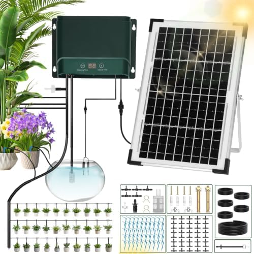 Solar Drip Irrigation System, 10W Auto Watering Kit for 50 Plants by DryerVentIndoor