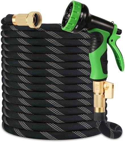Flexible Garden Hose 100 ft, 2026 New No Kink Water Hose 100ft, 10 Function Nozzle, Solid Brass Fittings, Reinforced Outer Fabric & Inner Core, Ultra Lightweight for Gardening, Cleaning, Car Washing by WIDEBULE