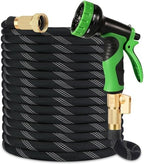 Flexible Garden Hose 100 ft, 2026 New No Kink Water Hose 100ft, 10 Function Nozzle, Solid Brass Fittings, Reinforced Outer Fabric & Inner Core, Ultra Lightweight for Gardening, Cleaning, Car Washing by WIDEBULE
