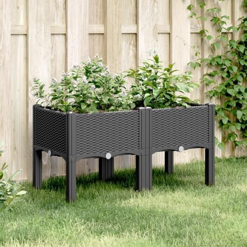 Black Garden Planter Box with Legs 31.5x15.7x16.5 Inch PP - Image 2