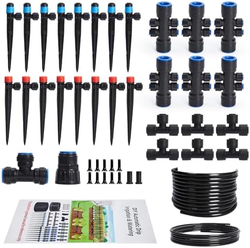 Automatic Drip Irrigation System Kit - 1/2" & 1/4" Tubing (33ft/200ft) - Adjustable POM Nozzles - Easy DIY Watering for Garden, Lawn, Greenhouse, Potted Plants - Black by Unknown
