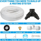 Riboud 110FT Mister for Outside Patio Misting Cooling System with 20 Brass Mist Nozzles+Water Filter+Y Connector, Leak-Resistant Misters for Backyard, Garden, Pool, Deck, Greenhouse - White - Image 2