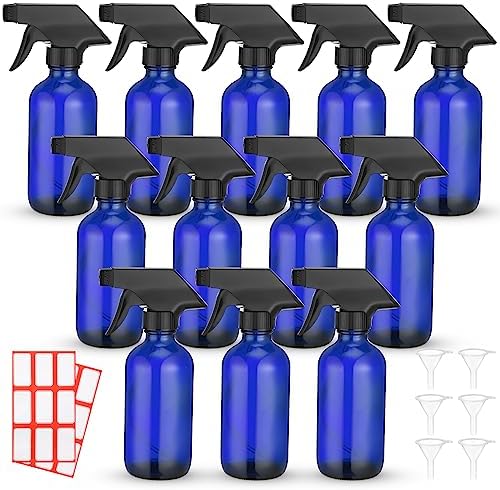Norme 12 Pcs 8 oz Glass Spray Bottles, Funnels and Labels, Blue, Classic by Norme