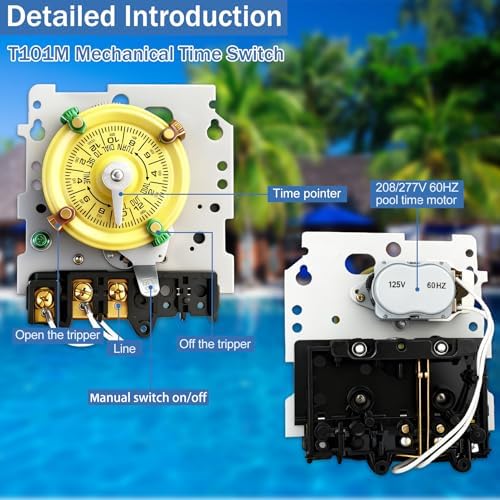 T101M Pool Timer Mechanism Only, Pool Pump Timer, 120V 2HP SPST 40A Time Switch, 24 Hour 12 ON/Off for Pool Pump, Heavy-Duty Mechanical Time Switches,Time Switch Mechanism Only, 5 Years Warranty - Image 2