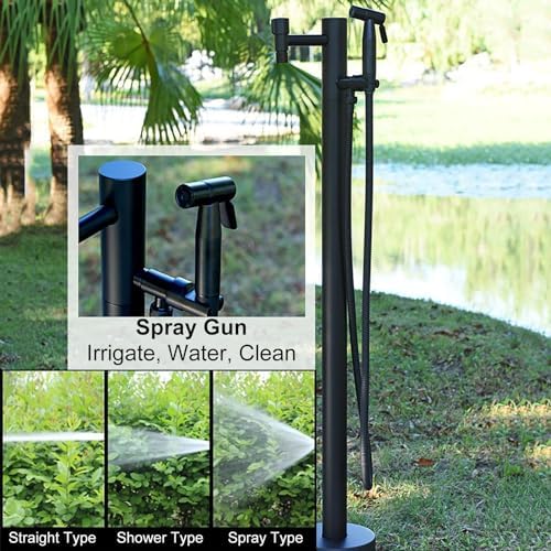 Stainless Steel Freestanding Hose Stand for Outdoor Faucet Vertical Garden Water Column for Yard Outdoor Spigot Hose Bib Holder (D 2 Holes Column with(D 2 Holes Column with Spray Gun) - Image 4