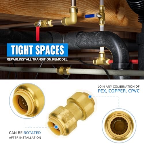 SUNGATOR 1/2 Inch Coupling, Push Pex Fittings 1/2 Inch, Brass, 12-Pack - Image 3