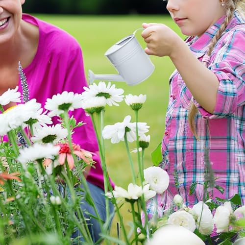 Small Metal Watering Can Set, Pink, 1.2L and 0.23L Garden Cans with Long Spout, Indoor Outdoor Plant Care (White) - Image 6