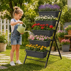 GIANTEX 5 Tier Vertical Planter Set of 2, Raised Garden Bed with Drainage Holes & Removable Trays, Metal Frame Elevated Planter Boxes for Herbs Vegetables Flowers, Indoor Outdoor Patio Balcony - Image 2