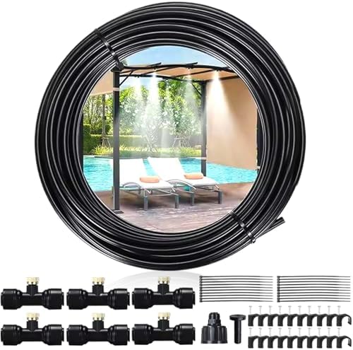 Patio Misting System, 20FT Outdoor Cooling Kit with 6 Mist Nozzles and Brass Adapter for Garden Greenhouse by QmjdDymx