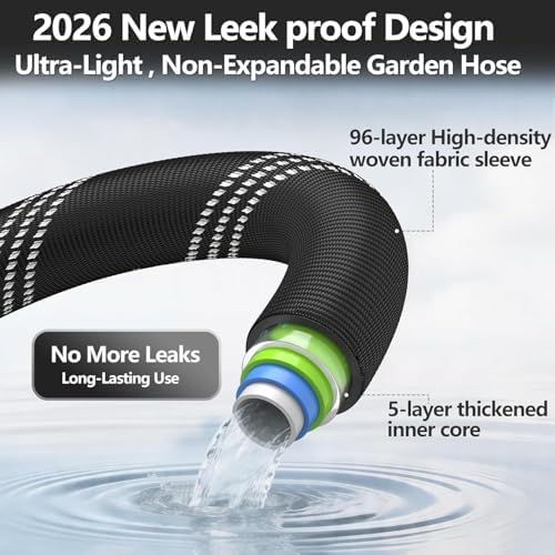 50 ft Garden Hose, Non-Expandable Lightweight All-Weather Water Hoses, Ultra Durable and Flexible Garden Hose with 10-Function Spray Nozzle, Leak-Free Connections Garden Hoses for Yard, Lawn,Outdoor - Image 3