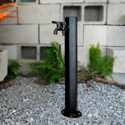 Stainless Steel Outdoor Freestanding Water Hydrant with Faucet - Anti-Freeze Hose Stand for Irrigation, Durable Black Square Design (Hexagonal Pile, B) by Unknown
