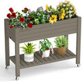 Elevated Raised Garden Bed with Wheels,Outdoor Large Resin Patio Planter Box Stand Divisible with Drain Plug,Water Monitor for Plants Vegetables Flowers Fruits(Grey,43.31 * 17.72 * 33.66) by GYMHILL