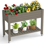 Elevated Raised Garden Bed with Wheels,Outdoor Large Resin Patio Planter Box Stand Divisible with Drain Plug,Water Monitor for Plants Vegetables Flowers Fruits(Grey,43.31 * 17.72 * 33.66) by GYMHILL