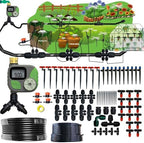 160Ft Drip Irrigation System for with Water Timer Main Water Hose ID 1/2inch 32Ft, 1/4in 131Ft, Sufficient Water Pressure, Irrigation Dripper Waterflow Evenly, Easy DIY Automatic Watering System by FesmTek