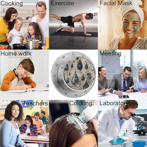 Stainless Steel 60-Minute Mechanical Timer Black Water Drop Pattern Printed Timer - Image 5