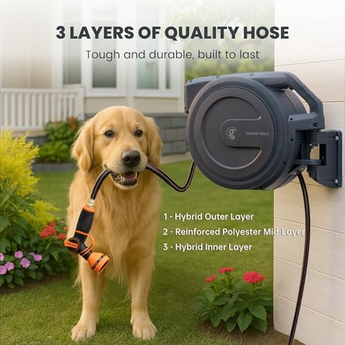 Giraffe Tools 1/2"100FT Retractable Garden Hose Reel Wall Mount Auto Rewind - Image 6