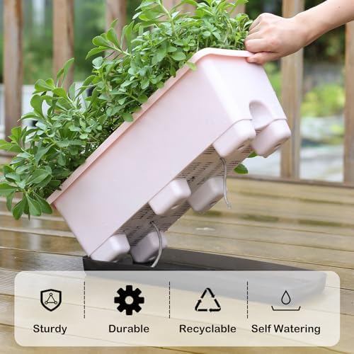 Oliz Window Box Planter 8 Pcs, 17 Inches Rectangle Flower Pots with Drainage Holes & Trays, Vegetable Planters for Windowsill Patio Garden Balcony Home Indoor Outdoor (Pink, 16 * 7 * 6 inch) - Image 4