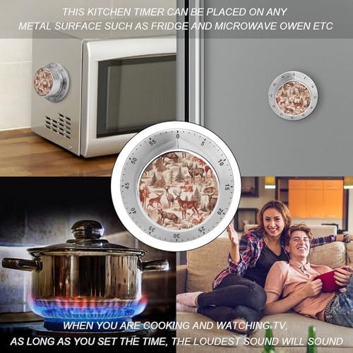 Mechanical Kitchen Timers for Cooking,Animal Wilderness Bear Deer Printed 60 Minute Magnetic Countdown Timer,Cute Cooking Timers with Alarm,Stainless Steel Time Timer Manual No Batteries Required - Image 4