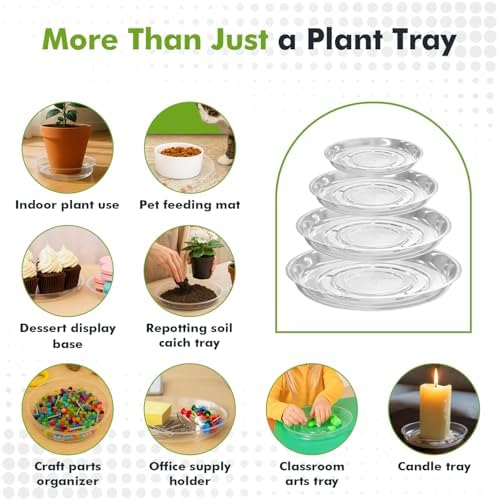 60 Packs Clear Plant Saucers for Indoor Outdoor Use 4/6/8/10/12/14 Inches Heavy Duty Plastic Plant Trays for Planter Bulk Flower Pot Drip Trays to Catch Water, Round Transparent - Image 5