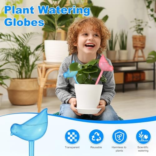 M METERXITY 6-Pack Plant Watering Globes, 9.8 Inch Plastic Bird Shape Self Watering Planter Insert for Indoor/Outdoor Pots, Self Water Devices Decorative Garden Stake [Blue/Pink] - Image 2