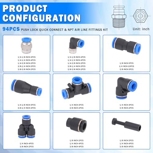 94 Pcs Quick Connect Air Line Fittings Kit Pneumatic Air Fittings - Image 2