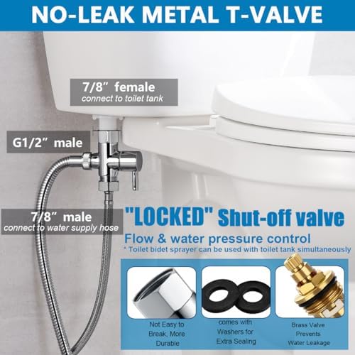 SonTiy Handheld Bidet Sprayer for Toilet, All Metal Cloth Diaper Toilet Sprayer Bidet Attachment with Backflow Preventer, Adjustable Water Jet Spray, 7.2" Brass Hand Held Bidet Wand, Chrome - Image 6