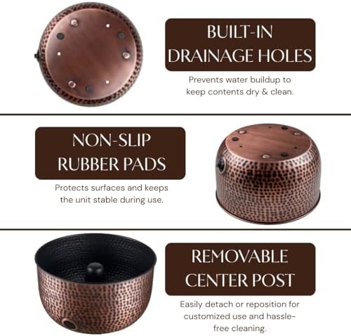 Monarch Abode Garden Hose Holder with Lid – Decorative Water Hose Holders for Outside, Hand Hammered Metal Antique Copper Pot with Drainage, 100ft Waterhose Holder for Outside, Garden Storage Caddy - Image 5