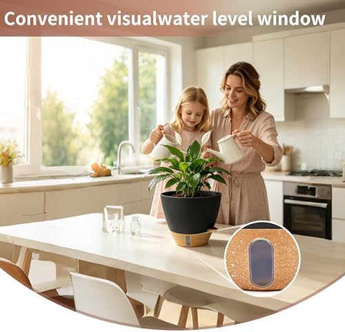 12"/10"/9"/8" Self Watering Pots with Visual Water Window,Extra Large Self Watering Plant Pots with Drainage Holes & Saucers,Black Planters for Indoor Plants,4-Pack - Image 4