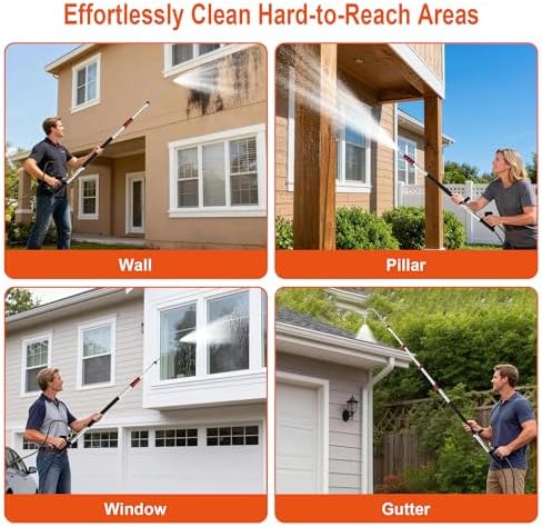 Telescoping Pressure Washer Wand 24 ft Power Washer Extension Wand Aluminum Pressure Washer Extension Wand 24 Feet with Brush Head, Gutter Cleaner, 7 Spray Nozzle Tips, 2 Hose Adapters, Support Belt - Image 5