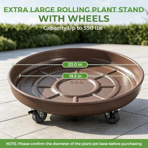 20 inch Plant Saucer Rolling Metal Extra Large Plant Caddy, 550 Lb Capacity - Image 2
