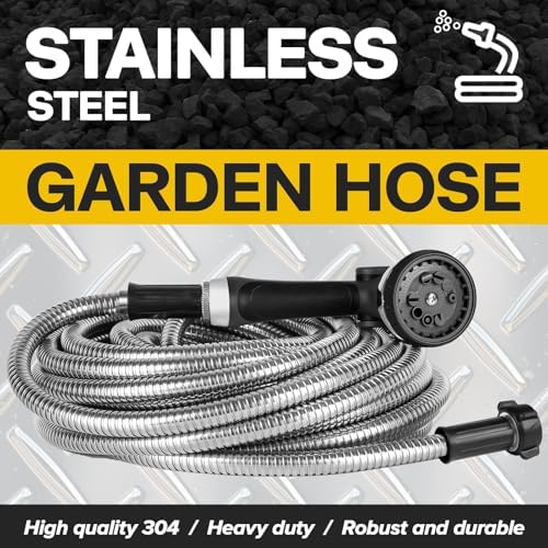 2024 Metal Garden Hose 75ft Heavy Duty Stainless Steel Water Hose with Sprayer & Metal Fittings Flexible Lightweight Hose Puncture Proof Hose for Yard, Outdoors, Rv - Image 3