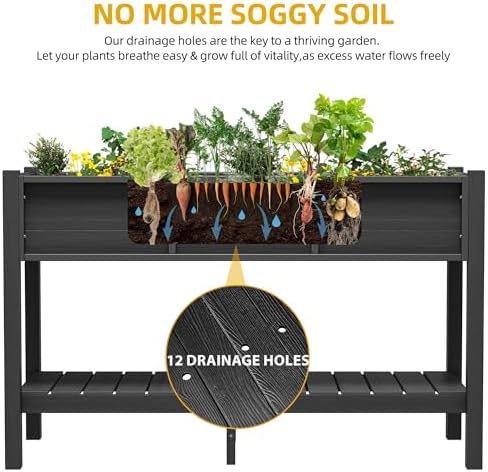 DWVO 48x18x30in Raised Garden Bed Kit, HDPE Planter Box Stand, Poly Wood Weather-Resistant Planter Box with Legs & Storage Shelf, Elevated Garden Bed for Backyard, Patio, Balcony,Black - Image 4