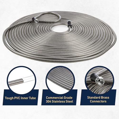 Stainless Steel Garden Hose 100 ft Outdoor Heavy Duty Flexible Metal Water Hose, Non Kink, Leak Proof, Tear and Puncture Resistant, Rust and Corrosion Free, 1/2” Diameter by Kings County Tools - Image 2